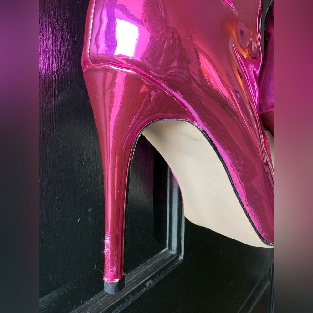 Metallic Pink Patent Leather Tall Stiletto Boots Size 9.5 - Picture 7 of 15